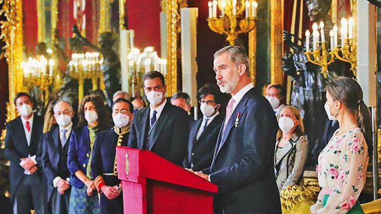 El rey Felipe VI, durante su discurso en la recepción al cuerpo diplomático en el Palacio Real. Foto: Casa de S.M. El Rey