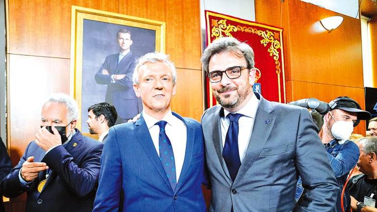 en el mismo equipo. El presidente Alfonso Rueda y su ya número tres, el coruñés Diego Calvo. Foto: F.Blanco