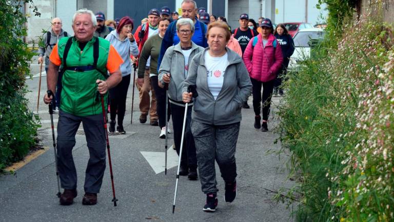 Os peregrinos entrando a Briallos, no concello de Portas. Foto: C. V.