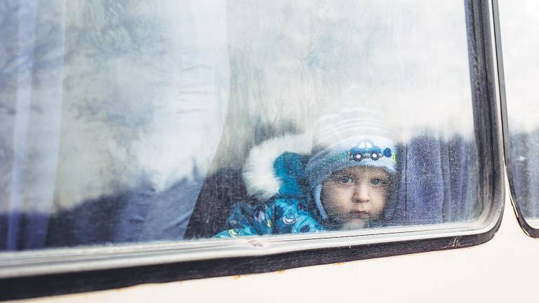 Evacuación de la población ucraniana tras el ataque de Rusia. Foto: Diego Herrera/EP 