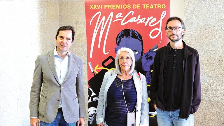 Jacobo Sutil, Luma Gómez e Carlos Álvarez-Ossorio na presentación de ‘María Casares: Voces para un centenario’. Foto: ECG