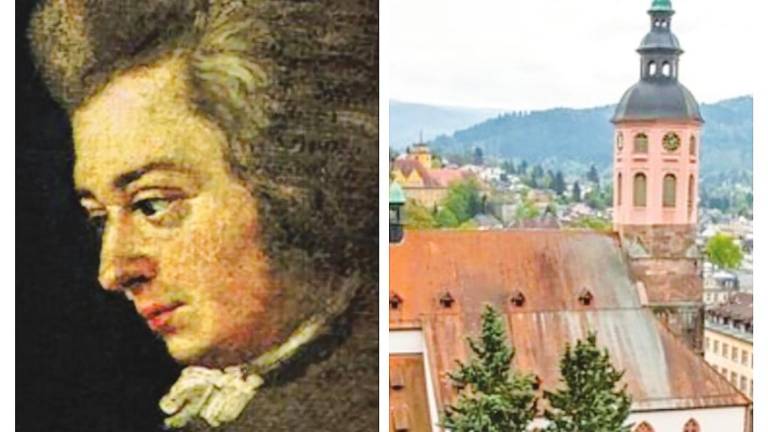 Retrato MOZART de Lange (ca. 1789) e iglesia de BADEN (Austria). Foto: A. P.