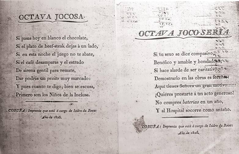 Texto de las Octavas del Hospital de Caridad. La Coruña, 1826.