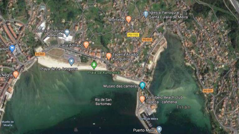 Imagen de Google Maps de la playa de A Xunqueira, en Moaña. GOOGLE MAPS