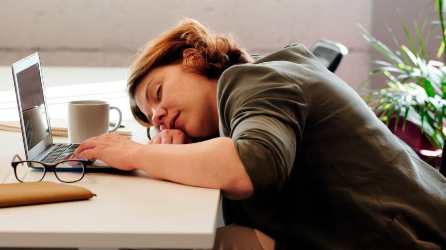 Descanso. Mujer dormida en la mesa de la oficina tras una noche de trabajo. Foto: Pexels