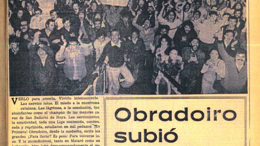 1982. Primera página de la sección de deportes de El Correo Gallego en la que se anuncia el ascenso a primera del Obradoiro. (Fuente, El Correo Gallego).