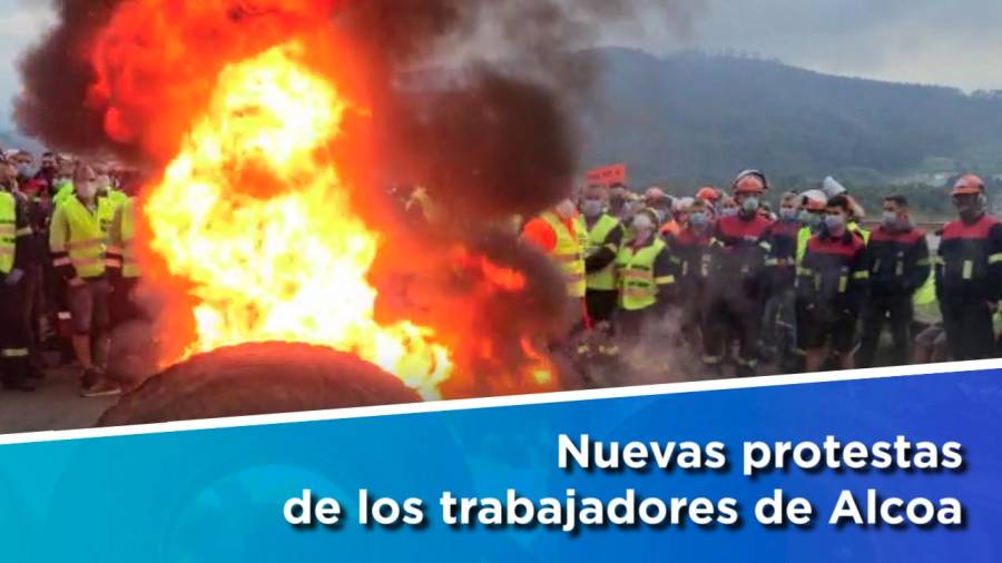 Vuelven a arder barricadas de neumáticos a las puertas de Alcoa San Cibrao