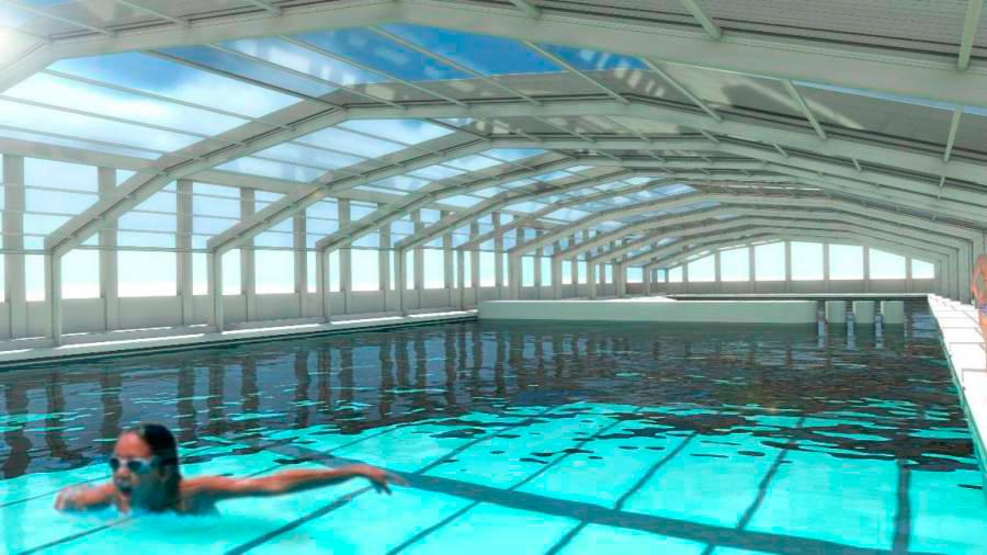Imagen virtual de las nueva cubierta que se quiere instalar en las piscinas del Multiusos