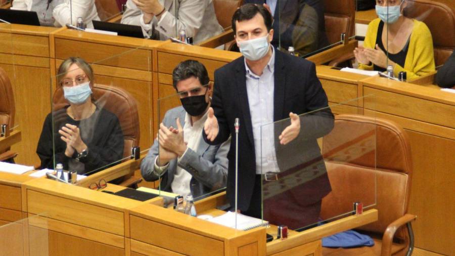 O líder do PSdeG, Gonzalo Caballero, durante a súa intervención no Parlamento de Galicia. PSdeG