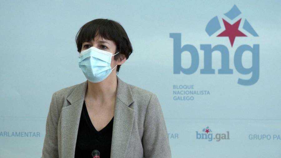 La portavoz nacional del BNG, Ana Pontón, en una rueda de prensa ofrecida en la Cámara gallega. BNG