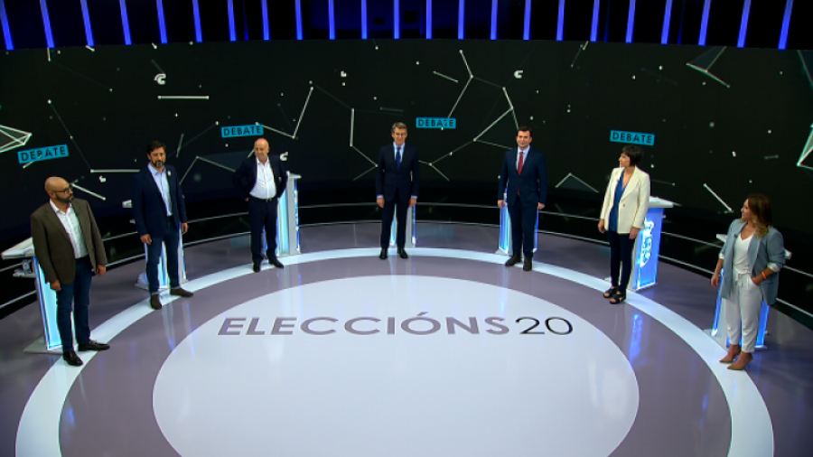 POLÍTICA. Plano do debate electoral celebrado nos estudios da Televisión de Galicia hai días coa participación de sete candidatos. Foto: CRTVG