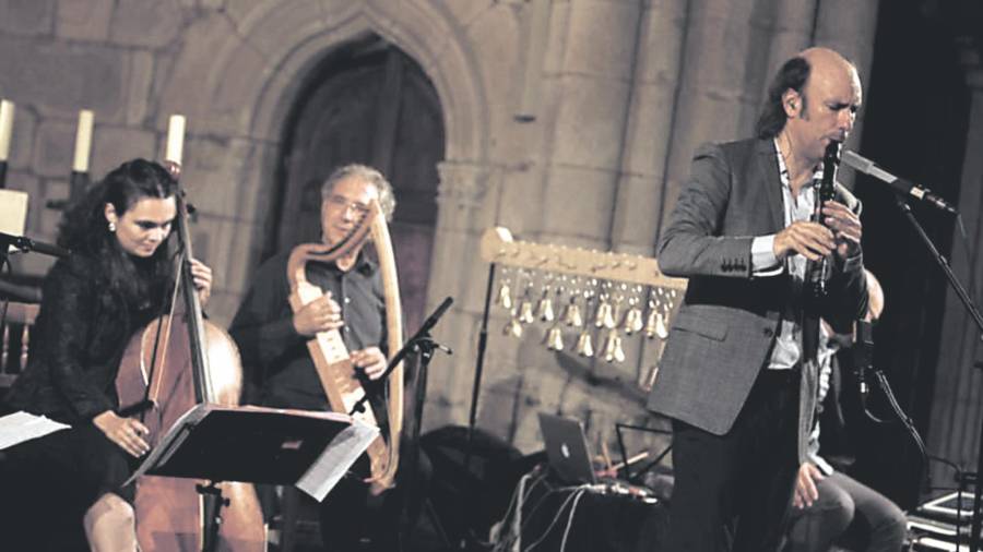 O artista Carlos Núñez ofreceu un concerto inaugural xunto a outros invitados na edición do Noia Harp Fest de 2018. Foto: ECG