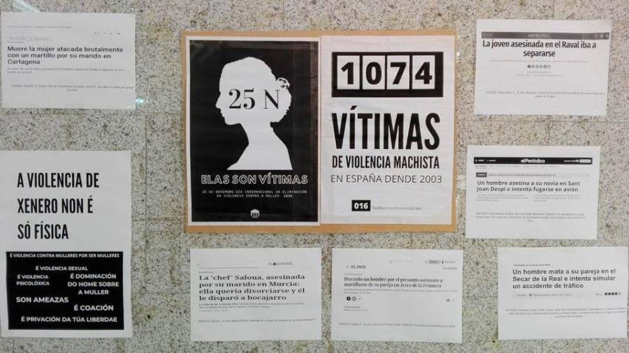 Carteis con nomes propios das vítimas da violencia nos edificios de Caldas. Foto: C. C.