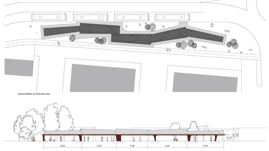 BÓVEDAS. Alzado da estación de Ribeira, que estará formada por cinco bóvedas. Foto: C. R.
