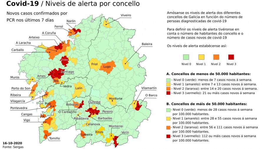 16/10/2020 Mapa de municipios afectados por covid-19 de este viernes