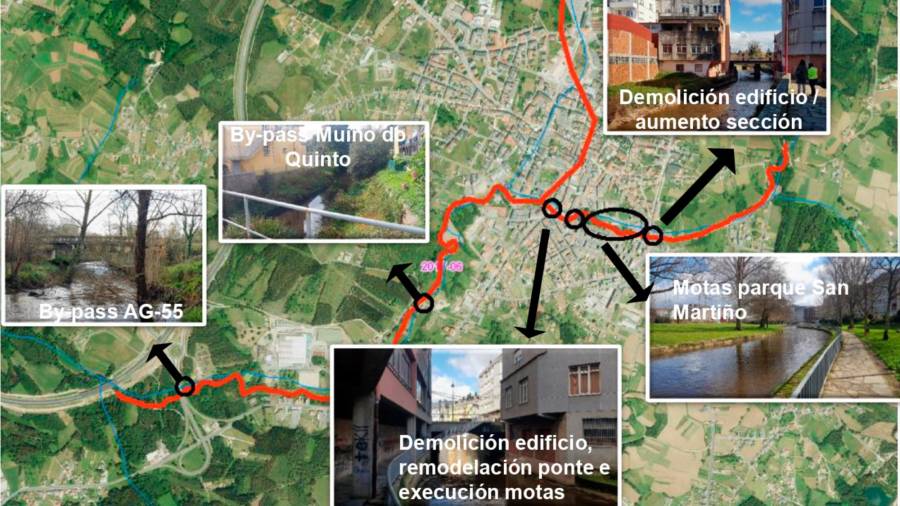 Actuacións previstas no plan de xestión específico do risco de inundacións do río Anllóns. Foto: C. Infraestruturas