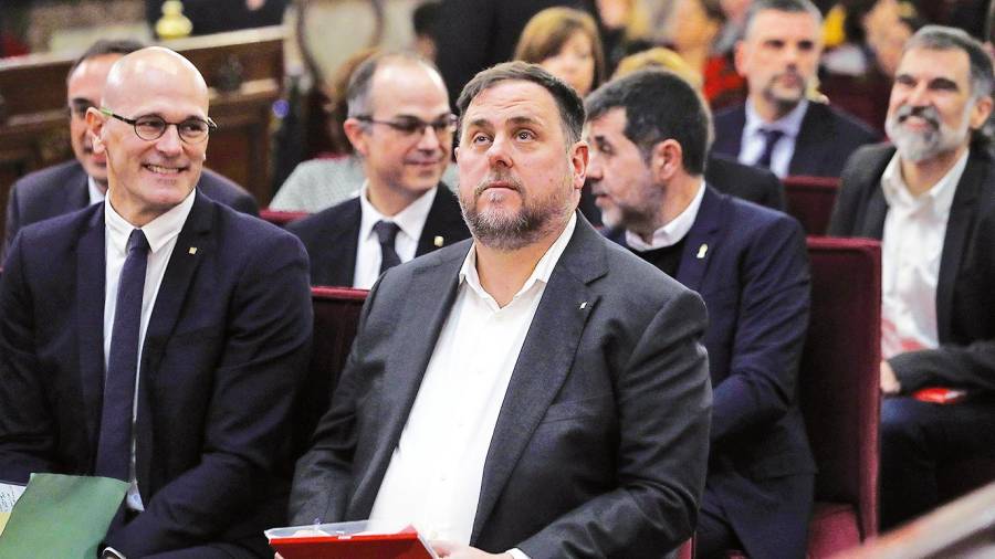 Oriol Junqueras en el banquillo de los acusados durante el juicio del ‘procés’. Foto: E. Press