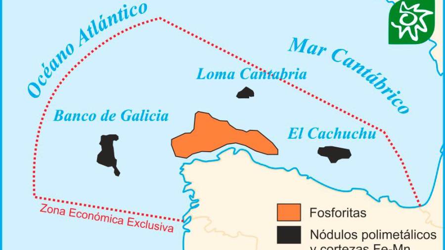 Mapa esquemático del Banco de Galicia, a 180 kilómetros de la costa Foto: Ecologistas en Acción