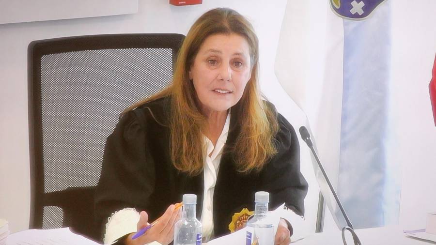 gesticula durante una intervención la magistrada Elena Fernández Currás.