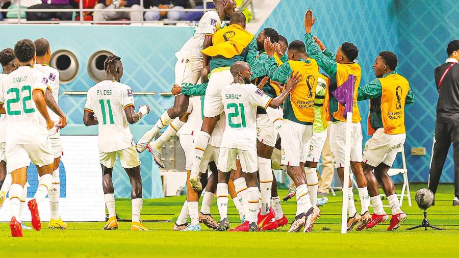 Euforia De la selección de Senegal en el gol de Sarr. Foto: EP