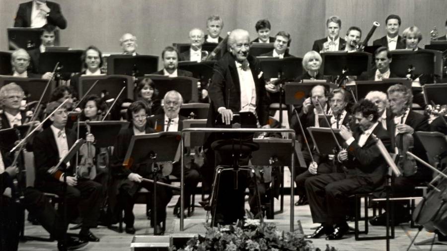 Concierto de la Orquesta Filarmónica de Múnich, dirigida por Sergiu Celibidache, en el Auditorio de Galicia, el 15 de octubre de 1993. Foto: ECG