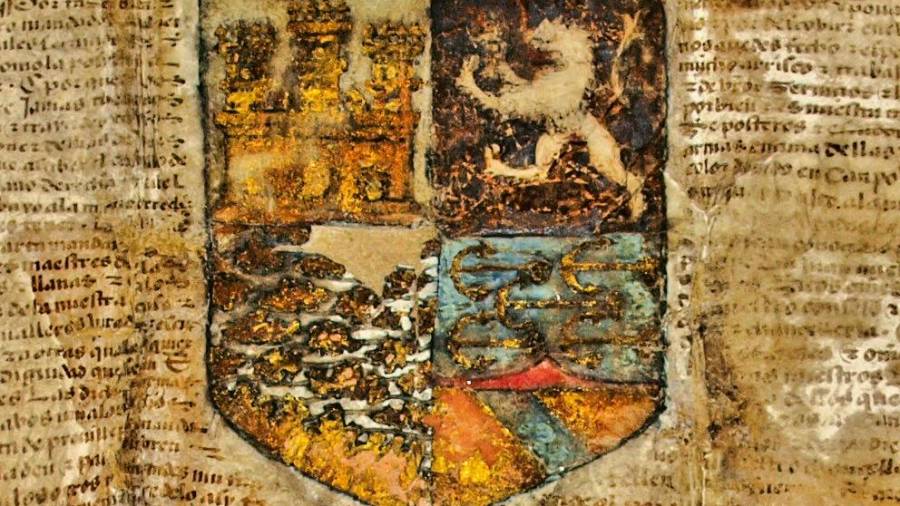 Dejes de la tierra en sus cartas y el escudo de armas de Soutomaior