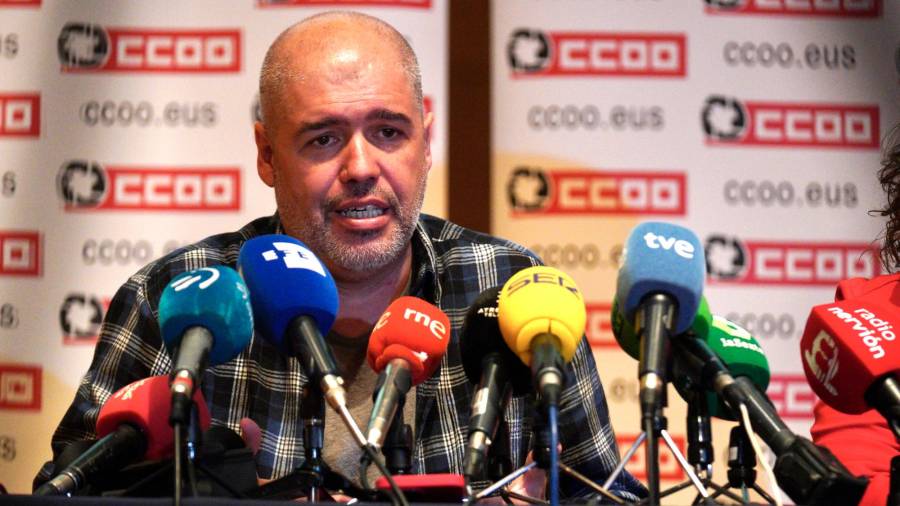 El secretario general de CCOO, Unai Sordo, en rueda de prensa. Foto: H. Bilbao/E.P.