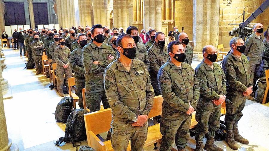 Militares españoles que participaron en la Misa del Peregrino de ayer