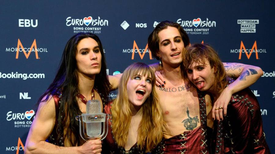Componentes de la banda italiana Maneskin ganadores del Festival de Eurovisión. FOTO: E.P.