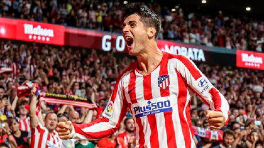 DECISIVO. El delantero Morata celebrando un gol del Atlético de Madrid. Foto: Europa Press