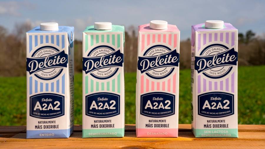 Envases das diferentes variedades do leite A2 de Deleite