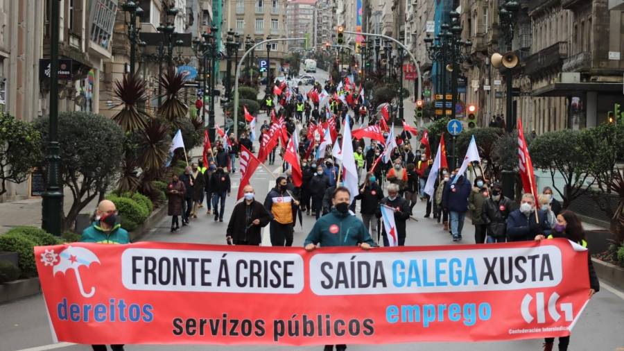 Manifestación da CIG en Vigo para demandar unha saída xusta á crise da COVID. FOTO: CIG/EUROPA PRESS