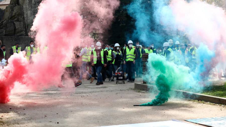 Protesta de la plantilla de Ence en Pontevedra. Foto: Beatriz Ciscar/E. Press