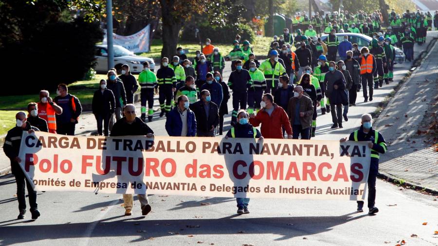 Momento de la protesta del naval en Ferrol. Foto: K. D. /Efe