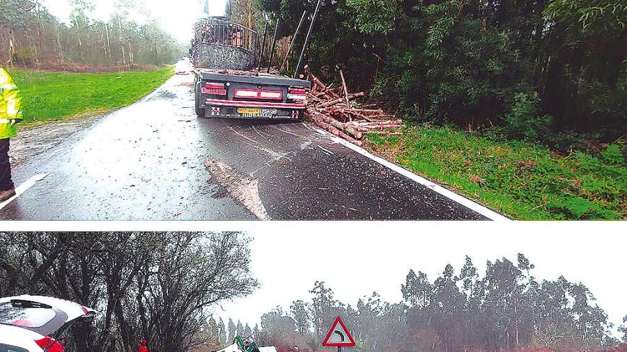 Os dous accidentes na estrada DP-7402. Foto: C. de Rois