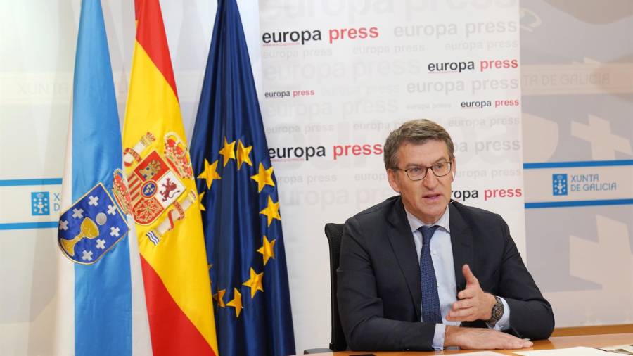 El presidente de la Xunta de Galicia, Alberto Núñez Feijóo, participa en los Encuentros Digitales de Europa Press, en Santiago de Compostela, a 15 de junio de 2020. ÁLVARO BALLESTEROS-EUROPA PRESS
