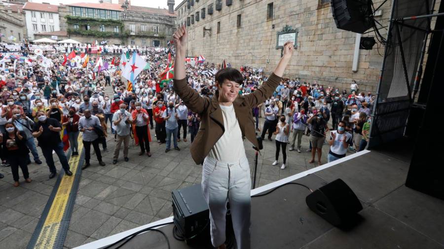 A portavoz nacional do BNG, Ana Pontón, este domingo na manifestación do Día da Patria. Foto: ANTONIO HERNÁNDEZ