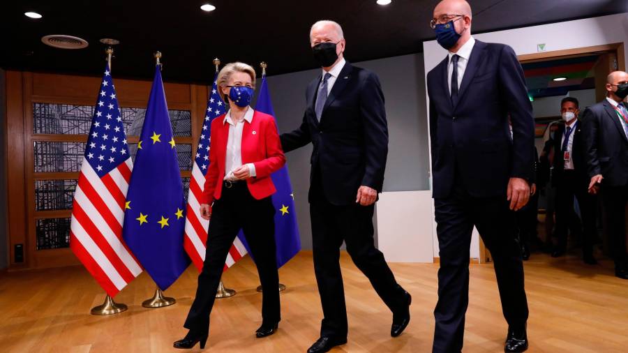 Ursula Von der Leyen, Joe Biden y Charles Michel. Foto: E.P.