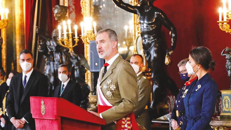 Discurso de Felipe VI durante los actos celebrados ayer con motivo de la Pascua Militar desarrollada en Madrid. Foto: EP