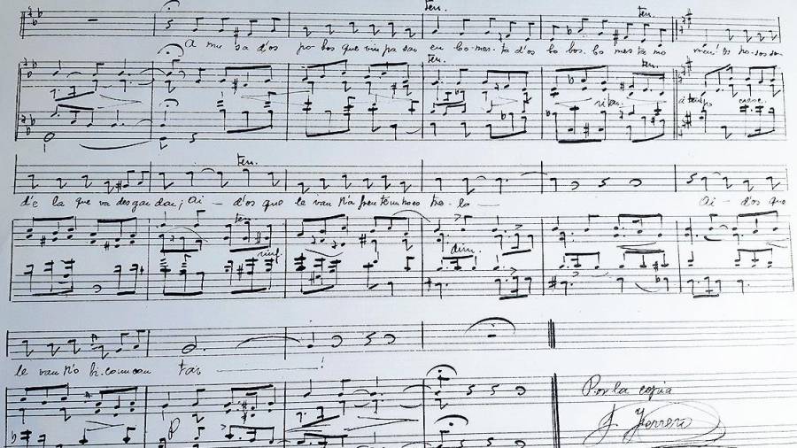 Página de la copia de la melodía gallega de J. Baldomir, objeto de este texto (inédito). Foto: A. P.