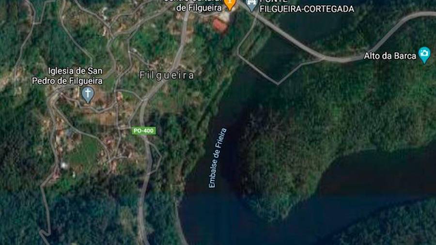 Vista satélite de Filgueira, parroquia de Crecente (Pontevedra). Foto: Google Maps