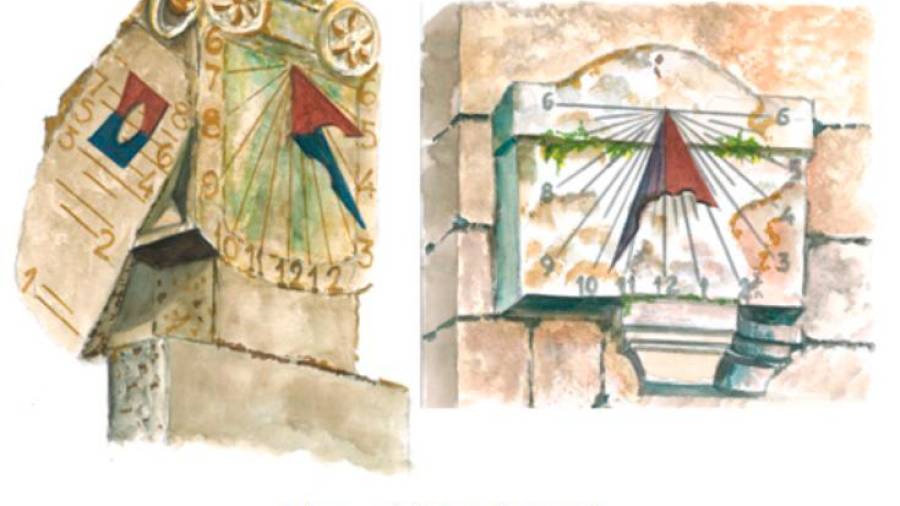 Pintura de los autores del reloj del Pazo de Gontade (Carballo), izqda., y el de San Pedro de Outes Foto: Yáñez