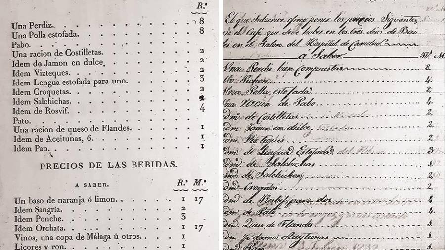 Listados de Menús de la burguesía gallega (ca. 1833). Foto: ECG