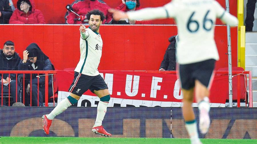 VENDAVAL Mohamed Salah celebra el quinto gol. Foto: Peter Powell