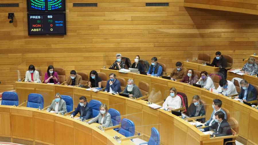 Imagen del pleno del Parlamento de Galicia este miércoles. PARLAMENTO DE GALICIA