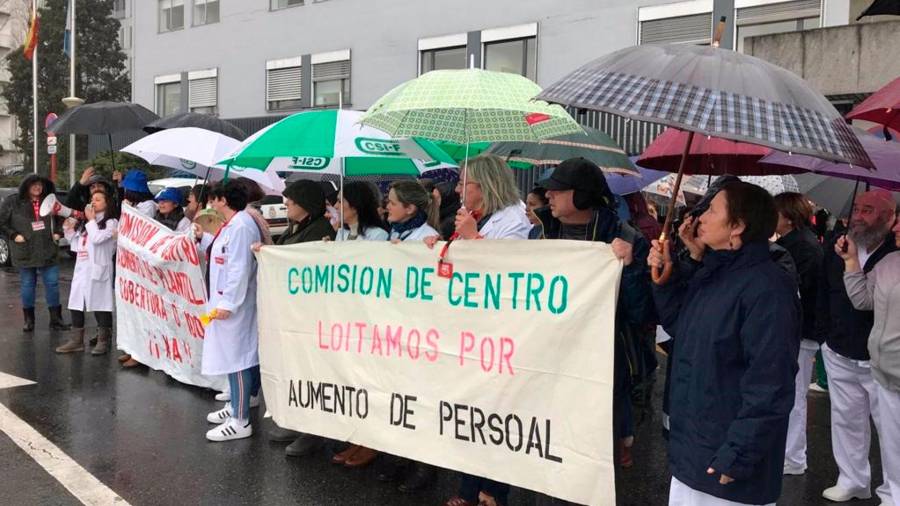 concentración ante el Complejo Hospitalario Universitario de A Coruña en demanda de más personal. Foto: E.P.