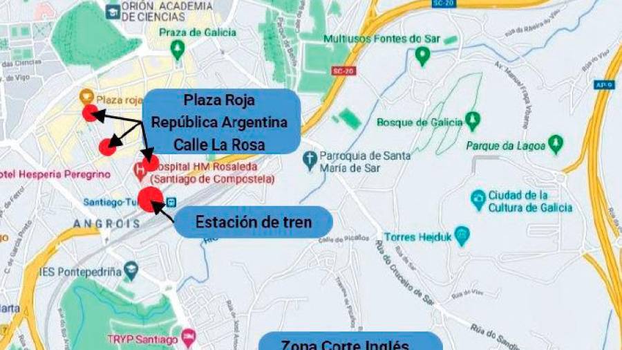 Zonas de la capital gallega en las que se concentran los pisos dedicados a la prostitución. Fuente: Ángela Precedo, ECG