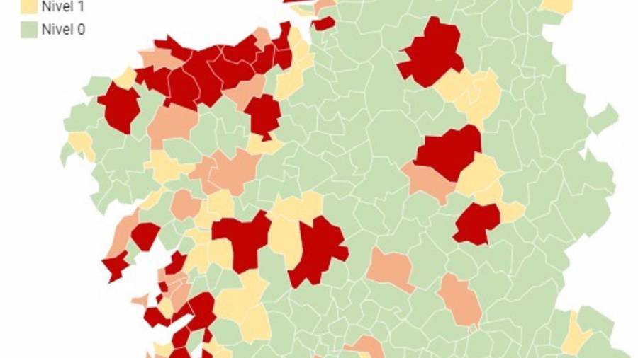 17/11/2020 Mapa de Galicia por la incidencia del coronavirus por municipios, a 17 de noviembre de 2020. CONSELLERÍA DE SANIDADE