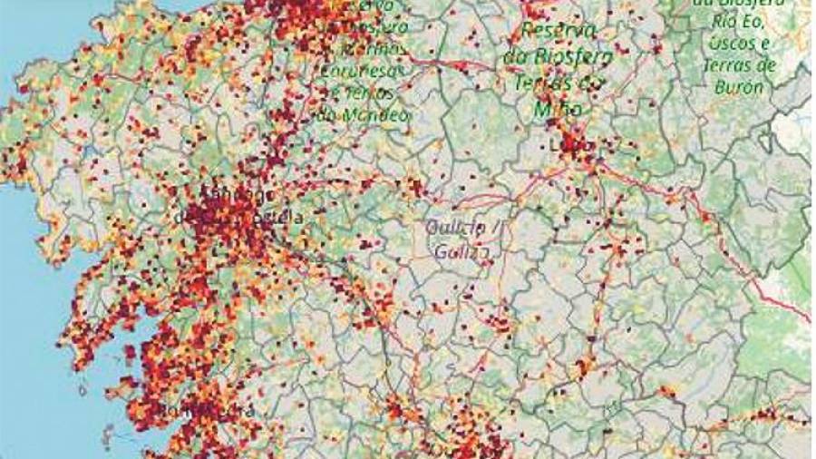 Casi toda la población gallega se concentra en un 35% del mapa