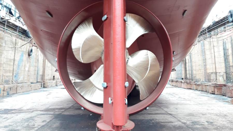 Hélice de un navío, cuya eficiencia se busca mejorar en el centro tecnológico de Soermar. Foto: Soermar